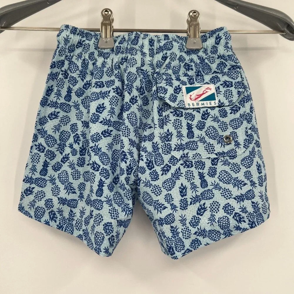 Bermies Kid Boy's Swim Shorts Trunks in Blue Pineapple 2.0 sz 2 NWT Father/Son
